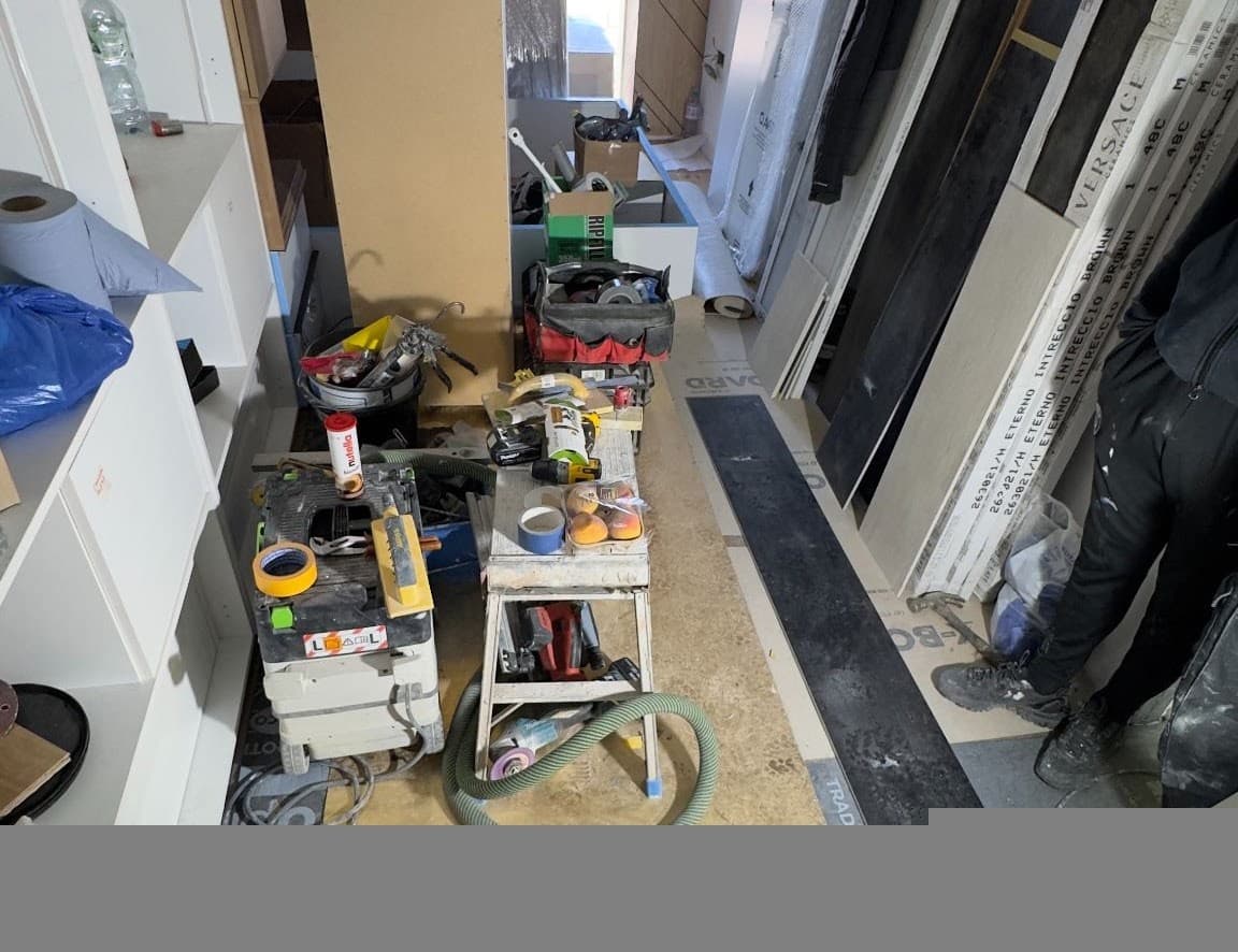 First-fix electrics set out with a laser level during a full refurbishment
