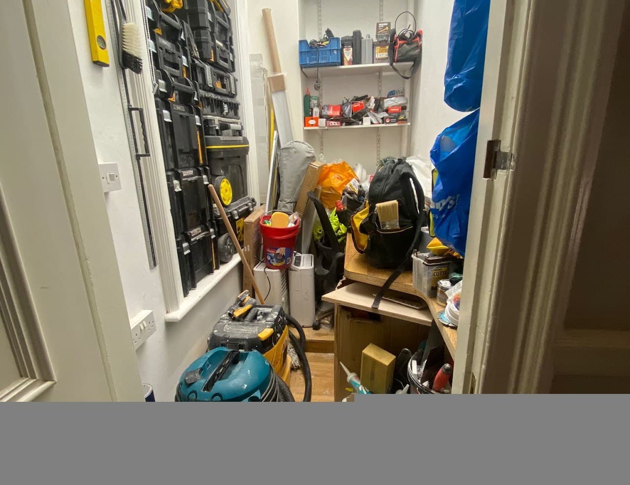 Professional floor maintenance with buffing machine on parquet
